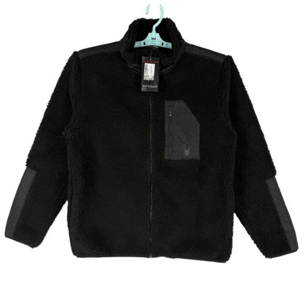Spyder Men's Full Zip Logo Warm Cozy Black Sherpa Jacket Size Medium Outdoor NWT